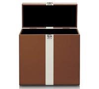 Lenco Classic Phono TTA-301 Mallette de rangement pour 30 disques vinyles avec poignée de transport et boucle de valise en métal Doublure de protection en velours Marron/blanc