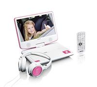 Lenco DVP-910PK - Lecteur DVD portable de 9 pouces avec casque, port USB et dispositif de suspension - Rose/blanc