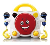 Lenco KCD-011 Lecteur CD Sing Along pour Enfants -Bluetooth 5.0 - Antishock -Ecran LED -Mémoire des Pistes - 2 Microphones pour Karaoké-Fonctionne sur Courant Alternatif ou Batterie- avec Autocollants