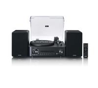 Lenco MC-760BK Tourne-disque avec haut-parleur - 60 W - Lecteur vinyle Bluetooth 5.3 - Lecteur d'enregistrement DAB+ - Bois/noir