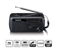 Lenco MCR-113BK - Radio d'urgence portable à manivelle, lampe de poche et banque d'alimentation en un seul appareil - Noir