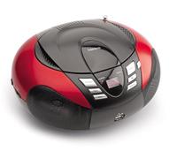 Lenco SCD-37 Radio-CD portable - Boombox avec lecteur USB MP3 (écran LED, entrée Jack) - design rouge circulaire
