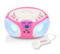 Lenco SCD-650 - Radio CD - Chaîne Stéréo - Boombox - Lecteur CD Portable - USB - MP3 - Radio FM - Bluetooth 3.0 - Eclairage LED - Fonctionnement sur Piles ou Secteur - Fonction Sing-A-Long - Rose