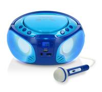 Lenco SCD-650BU - Radio FM et lecteur CD/MP3/USB portable avec microphone et effets lumineux - Bleu