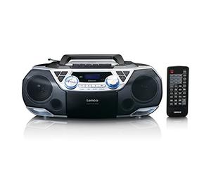 Lenco SCD-720 Lecteur CD, Dab+, Lecteur CD Portable, CD Player, Boombox, Bluetooth 5.0, Lecteur CD/MP3, Lecteur de Cassettes, Radio FM, Port USB, 2 x 6 W RMS et Bass Reflex, télécommande, Argent