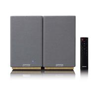 Lenco SPB-241WDGY - Ensemble de 2 enceintes HiFi stéréo Bluetooth - Son puissant et design élégant - Bois/Gris