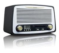 Lenco SR de 02gy Rétro FM Radio stéréo avec fonction horloge et alarme, structure en bois, 2 x 3 W Noir Noir G