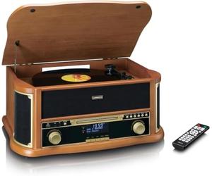 Lenco TCD-2571 Platine Vinyle, Tourne Disque Vinyle, Platine Vinyle Bluetooth - Haut-Parleur - Radio Dab+ - Lecteur CD - Platine Cassette - 3 Vitesses - Entraînement par Courroie - 2 x 5 Watt - Bois