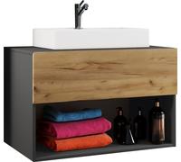 LendasII80 meuble sous lavabo anthracite, chêneReproduction.
