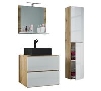 LendasLBL ensemble de meubles de salle de bains 4 parties chêneReproduction, blanc