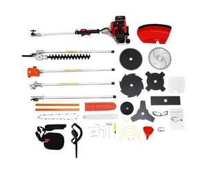 LENDISIY Débroussailleuse à essence 52 cc avec moteur 2 temps multifonction de jardin - Coupe-bordure, taille-haie, élagueuse, tronçonneuse, barres d'extension, sac à outils, sangle de transport