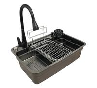 LENDISIY Évier de cuisine rectangulaire en acier inoxydable avec panier d'égouttement, évier simple pour cuisine et bar, montage sous meuble supérieur/sous comptoir, 75 x 48 x 22 cm