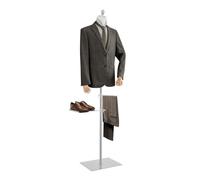 LENDISIY Mannequin de couture homme - Mannequin de vitrine - Hauteur réglable - À exposer et à coudre - Blanc + argent + bois - Taille M