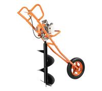 LENDISIY Tarière à essence 2 temps, tarière de trou de 63 cm3 2,2 kW avec roues, tarière à essence pour pieux, tarière à terre, accessoires de forage de Ø 300 mm, tarière à pousser Earth Auger (Orange