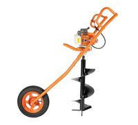 LENDISIY Tarière à essence à 2 temps, 63 CC 2,2 kW, avec roues, foret de pieu à essence, perceuse, Ø 300 mm, forets de jardin, avec brouette (orange)
