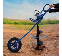 LENDISIY Tarière à essence à 2 temps, 63 CC 2,2 kW, avec roues, foret de pieu à essence, perceuse, Ø 300 mm, forets de jardin, avec brouette (bleu)