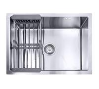 Lendo Online Evier Cuisine 1 Bac avec Egouttoir - Evier Inox avec kit de vidange complet - Bouchon d'eau et Siphon -Acier inoxydable (Argent, 59x44x20cm)