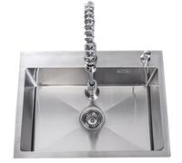 Lendo Online Evier Cuisine 1 Bac avec Robinet de Cuisine - Douchette Pivotant à 360° - Evier Inox avec kit de vidange complet - Bouchon d'eau et Siphon (Argent, 59x44x20cm)