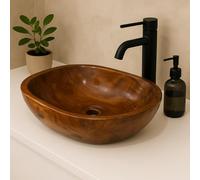 Lendo Online Lavabo en teck ovale 30x25 / 40x30 / 60x40 cm - Vasque à poser en bois pour salle de bain ou WC - Surface lisse - Produit naturel - Vasque décorative en bois massif (40x30cm)
