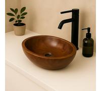Lendo Online Lavabo en teck ovale 30x25 / 40x30 / 60x40 cm - Vasque à poser en bois pour salle de bain ou WC - Surface lisse - Produit naturel - Vasque décorative en bois massif (30x25cm)