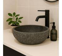 Lendo Online Lavabo Ovale en Pierre de Rivière - Pierre Naturelle - Évier de salle de bain - Vasque à Poser de Toilette - Brillant - Lave-mains moderne (Gris, 40-45x30-35cm)