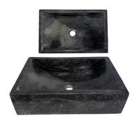Lendo Online Lavabo rectangulaire 45x30x12 cm - Marbre - Pierre naturelle - Évier de salle de bain - Vasque à Poser de Toilette - Forme et couleur uniques - Brillant et Robust (Noir)
