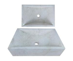 Lendo Online Lavabo rectangulaire 45x30x12 cm - Marbre - Pierre naturelle - Évier de salle de bain - Vasque à Poser de Toilette - Forme et couleur uniques - Brillant et Robust (Crème)