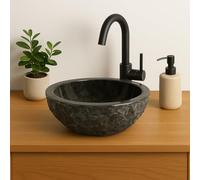 Lendo Online Lavabo rond 40x40x15 cm - Marbre - Pierre naturelle - Évier de salle de bain - Vasque à Poser de Toilette - Brillant - Lave-mains moderne (Gris)