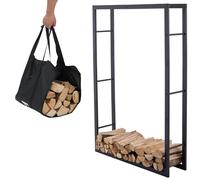 Lendo Online Porte-bois de chauffage + sac de transport - Range-Bûches pour Usage Intérieur Extérieur - Rangement en bois de cheminée - Porte-Bûches - Noir - Métal (100x25x148cm)