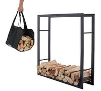 Lendo Online Porte-bois de chauffage + sac de transport - Range-Bûches pour Usage Intérieur Extérieur - Rangement en bois de cheminée - Porte-Bûches - Noir - Métal (100x25x100cm)