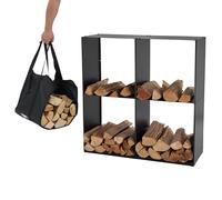 Lendo Online Range-Bûches + sac de transport - Porte-bois de chauffage pour Usage Intérieur Extérieur- Rangement bois de cheminée - Porte-Bûches - Noir - Métal (80x28x80cm)