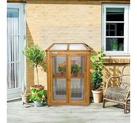 Lendo Online Serre de Jardin pour Fleurs Légumes Fruits - Mini Serre en Bois - Châssis de Jardin avec Toiture à 2 ou 4 Pans - Bois d'épicéa et Polycarbonate (60x49x97,5cm (Marron))