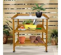 Lendo Online Table de Rempotage en Bois d'épicéa Massif - 76x37x92 cm - pour Rempoter et Bouter + 2 étagères sur Votre Terrasse ou Balcon (Marron)