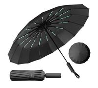 LENDOO Parapluie Compact Pliable 16 Baleines Anti-Tempête, Grand Parapluie Pliant à Ouverture Automatique, Coupe-vent, Parasol Anti-UV, Noir
