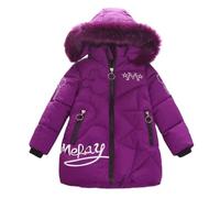 Lengender 2021 Nouveau Hiver Doudoune Enfant Fille Veste Blouson Epaisse Coupe-Vent Manteau Rembourré à Capuche Fourrure (Violet, 160)