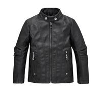 Lengender Blouson de Motard en Simili Cuir pour Enfant garçon - Manches Longues - Veste en Imitation Cuir Printemps Automne (Noir, 140)