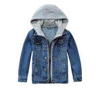 Lengender Blouson Enfants Unisexe Manteau en Denim Garçons Filles Casuel Veste en Jean à capuche Manches Longues éclair Haut Vêtements Outwear (Bleu, 160)