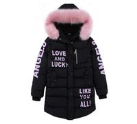 Lengender Doudoune Fille Enfant Parka Veste Capuche Manteau Longue Blouson Fausse Fourrure Chaud Hiver (Noir, 150)