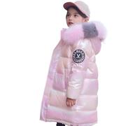 Lengender Doudoune Surface Brillante Manteau Fille Chaud Blouson Hiver Automne Parka à Capuche Fausse Fourrure Veste de Sport Ski Neige (Rose, 130)