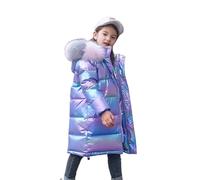 Lengender Doudoune Surface Brillante Manteau Fille Chaud Blouson Hiver Automne Parka à Capuche Fausse Fourrure Veste de Sport Ski Neige (Violet, 150)