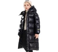 Lengender Doudoune Surface Brillante Manteau Fille Chaud Blouson Hiver Automne Parka à Capuche Fausse Fourrure Veste de Sport Ski Neige (FR/ES, Numérique, 120, Taille normale, A Noir)