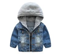 Lengender Enfant Capuche Veste en Jean Blouson Garçons Manteau Casual Manches Longues éclair Denim Haut Vêtements Printemps Automne Outwear (Bleu, 3 ans)