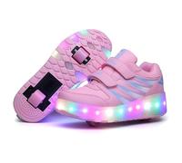 Lengender Enfant Chaussures avec roulettes LED Lumineux Baskets avec USB Rechargeable Double Roue Extérieur Skateboard (Rose, Adolescent, 34, Numérique, Système Taille Chaussures EU, Moyen)