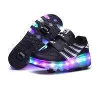 Lengender Enfant Chaussures avec roulettes LED Lumineux Baskets avec USB Rechargeable Double Roue Extérieur Skateboard (Noir, Adolescent, 36, Numérique, Système Taille Chaussures EU, Moyen)