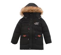 Lengender Manteau Enfant Garçon Hiver Doudoune Capuche Veste Blouson Fourrure Fausse Jacket Parka Rembourré Peluche Chaud (FR/ES, Numérique, 160, Taille normale, Noir)