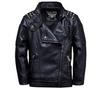 Lengender Veste cloutée en Simili Cuir Garçon - Blouson Motard Printemps Automne - Manteau Imitation Cuir Enfant (Noir, 130)