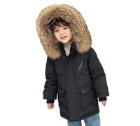 Lengender Veste D'Hiver Pour Garçons Enfants Manteau Doudoune à Capuche En Fourrure Parka Chaud Epaissir Mi-Longue Blouson Jacket 3-12 Ans (FR/ES, Numérique, 120, Taille normale, Noir)