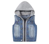 Lengender Veste en Jean Garçons Gilet sans Manches à Capuche Manteau Blouson Enfant Causal Jacken Filles Printemps Automne Denim De Dessus (Bleu, 120)