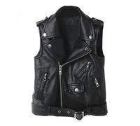 Lengender Veste en Simili Cuir sans Manche Enfant - Blouson Motard avec Fermeture éclair asymétrique - Manteau Printemps Automne Garçon Filles (Noir, 100)