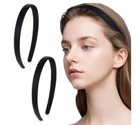 Lengxue Lot de 2 bandeaux épais en velours noir pour femme - Couleur unie - Large - Tendance - Antidérapant - Doux - Vintage - 1,5 cm